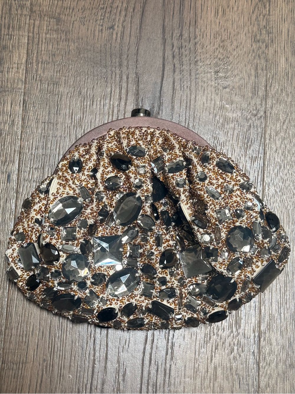 Santi Sequins Minaudière crystal embellished‎ antiqued gold tone hardware Purse